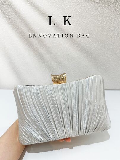 1pc Gold Pleated Elegant Handbag, Lightweight Luxury Versatile Evening Bag, Perfect For Women's Wedding, Party, Formal Occasions, Dinner/Party