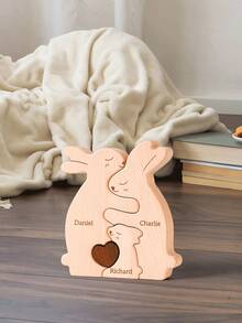 Customized Name Wooden Rabbit Ornament With 2-5 Names Family Name Sign, Children's Room Decor, Multi-Purpose Home Decoration, Perfect Gift For Mom, Kids, Christmas, Thanksgiving, Mother's Day And Birthday - Nude - View 10