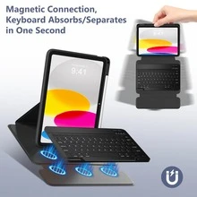 360°可旋轉鍵盤保護殼，相容 iPad 11 吋 (A16) 2025 與第 10/9/8/7 代：可拆卸式磁吸無線鍵盤，相容 iPad Air 3/4/5/6/7/8，多角度支架附筆槽－黑色 - 黑色 - 查看 3