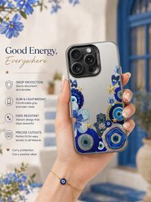 1pc Blue & Gold Evil Eye Fatima Hand Phone Case Compatible With IPhone 17/16/15/14/13/12/11 Pro Max Series, Fashionable Waterproof Anti-Drop Full Coverage Soft Shell - Multicolor - View 7