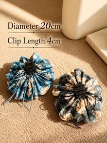 topshiny 1pc Women's Large Floral Print Flower Bow Ponytail Claw Clip, Layered Fabric Hair Clip With Long Ribbon Tail, Elegant Ponytail Hair Accessory - Multicolor - View 9