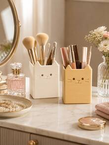 1pc Cute Cat Makeup Brush Holder, Desktop Cosmetic Storage Cup, Suitable For Makeup Brushes, Lipsticks, Eyebrow Pencils, Cute Vanity Storage Box, Makeup Bag Storage, Drawer Storage, Perfect Gift For Women - Multicolor - View 1