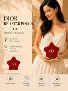 Dior 紅色星星包 14.5*12.5cm，五角星形，小物品適用的緊湊容量，輕量，適合個人使用或送禮 - 紅色 - 查看 3