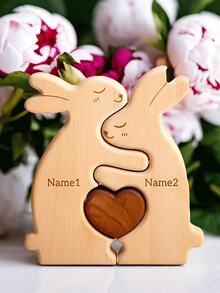 Customized Name Wooden Rabbit Ornament With 2-5 Names Family Name Sign, Children's Room Decor, Multi-Purpose Home Decoration, Perfect Gift For Mom, Kids, Christmas, Thanksgiving, Mother's Day And Birthday - Nude - View 3