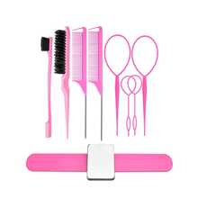 8Pcs Hair Styling Tools Set + 1Pc Magnetic Silicone Wristband, Hair Brushes, Topsy Tail Tools, Teasing Brush, Edge Brush, Rat Tail Combs, Magnetic Wrist Band For Holding Hairpins Clips, Salon Barber Accessories For Women Girls - Multicolor - View 1