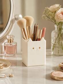 1pc Cute Cat Makeup Brush Holder, Desktop Cosmetic Storage Cup, Suitable For Makeup Brushes, Lipsticks, Eyebrow Pencils, Cute Vanity Storage Box, Makeup Bag Storage, Drawer Storage, Perfect Gift For Women - Multicolor - View 2