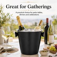 25cm Beverage Ice Bucket, Black Body With Stainless Steel Inner Liner, Desktop Ice Bucket With Side Handle - View 2