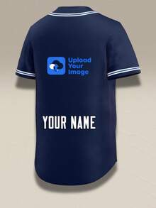 男士與青少年客製化棒球球衣 T-Shirt | 個性化隊名與號碼印花運動服 | 棒球制服上衣 | 比賽日穿著 - 寶藍色 - 查看 3