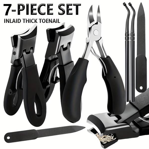 7/6/5/4/3/2/1pc Professional Heavy-Duty Toenail Clipper Set For Ingrown & Thick Toenails, Stainless Steel Concave Blade, Modern Style With Storage Case, Unscented, For Men & Women
