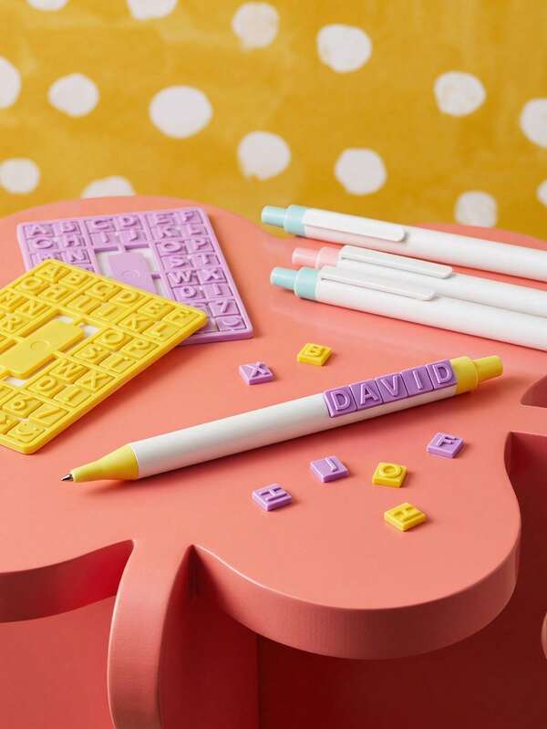 4PCS DIY Letter Building Block Gel Pen, 0.5mm Fine Point Retractable Black Ink Pen With Customizable Alphabet Blocks, Creative Block Puzzle Decorative Stationery For Journaling & Note Taking, Back To School Gift