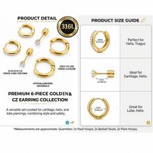 High Quality 6pcs/Set 316L Stainless Steel Hoop Earrings, Gold/Black/Rose Gold/Silver, Elegant, Fashionable, Hypoallergenic Zirconia Stud Earrings, Lightweight Fit Earrings, Daily Wear Pierced Jewelry, Unisex Exquisite Earrings - Multicolor - View 4