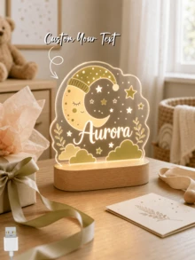 Luz nocturna LED con nombre personalizado, diseño de luna y estrellas dormilonas, lámpara de decoración del hogar personalizada - Multicolor - Ver 1