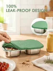 Meoky This Stainless Steel Double-Compartment Snack Box With A Lid Is A Reusable Food Storage Container Suitable For Storing Dipping Sauces, Fruits, Nuts, Sauces, Snacks, And Meal Preparation. - Pink - View 3