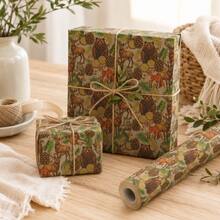 1 Rolle 5m Verpackungspapier DIY Geschenk, Waldtiermuster Bär, Hirsch, Fuchs, einseitig mattes Kraftpapier 43cm*500cm, verdicktes Geschenkverpackungspapier, geeignet für Geburtstagsgeschenke, Feierlichkeiten, Hochzeitsfeiern, Feiertagsgeschenke für Jungen und Mädchen - Waldbär - 5 m - Übersicht 8