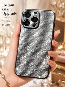 1 pieza Funda de teléfono con lujo de brillo de diamantes de imitación compatible con iPhone 17/16 Pro Max/15 Plus/14 Pro, teléfonos, estilo de celebridad INS, funda protectora a prueba de golpes con todo el rhinestone y recortes precisos - Multicolor - Ver 2
