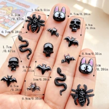 10/30/60pcs Halloween Resin Craft Set - Cartoon Black Halloween Skull, Spider, Little Snake, Bat, Black Cat Flat Back Decor Nails Art, Scrapbooking, DIY Jewelry Making - Fun Animal Designs, Christmas Halloween Creative Enthusiasts - Random Mix - Multicolor - View 2