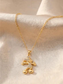 Miniso Disney Mickey Mouse Cartoon Rhinestone Pendant Necklace 1Pc Gold Or Silver Tone Lightweight For Women Daily Gift - Style1 - View 3