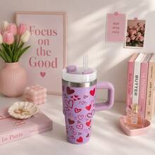 600ml Thermal Mug With Handle, Lid And Straw – Flower Print 1866-600ml - 紫丁香 - 查看 2
