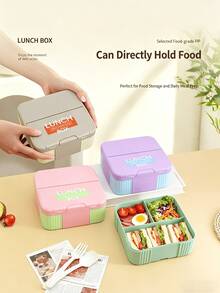 This Macaron Color Block Lunch Box Is Made Of PP Material, Features A Portable Design, Built-In Utensils, Leak-Proof Seal, And Is Suitable For Back To School, Office, Picnic, Camping, Travel And Daily Use - Multicolor - View 9