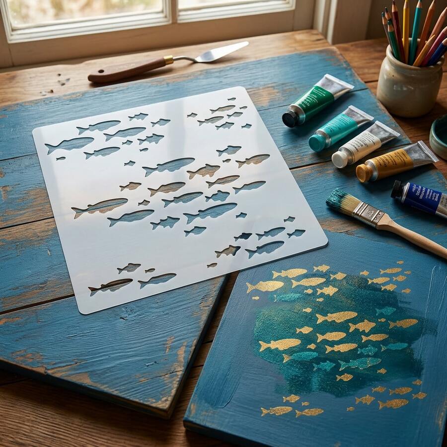1pc Fish Wall Stencil - 10 Inch Reusable Hollow Painting Stencil, DIY Wall Painting Template, Decorative Fish Silhouette Stencil, Suitable For Home Decor, Craft Projects, Interior Design, Creative Painting, Room Renovation, Craft Template, Fish Theme Party, Events And DIY Gifts - Single Piece - View 1