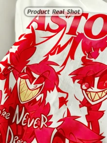 Herren Sommer Lässig weiches Rundhals Kurzarm-Shirt, roter Cartoon Dämon Muster Grafik Alltagskleidung. - Weiss - Übersicht 2
