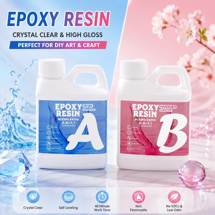 SMI Fine Resina epoxi, resina AB cristalina, sin burbujas y resistente al amarilleamiento, resina de colada autonivelante para joyería, manualidades y moldes