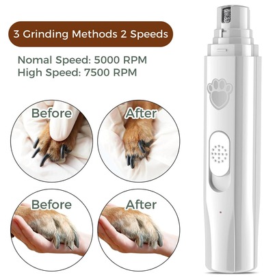 1 pieza Amoladora eléctrica de uñas para mascotas, cortaúñas para gatos y perros, motor potente, fácil de esmerilar, rueda de esmerilado de diamante, duradera, 3 modos de esmerilado, recargable por USB, adecuada para mascotas pequeñas/medianas/grandes, soluciona fácilmente los problemas de uñas de las mascotas