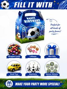 1 pieza/12 piezas Caja de regalo pequeña con temática de fútbol, bolsa de aperitivos de papel con parte superior inclinada, adecuada para fiestas con temática de fútbol, caja de aperitivos para fiestas de cumpleaños, - Caja de regalo para fiestas - Ver 5