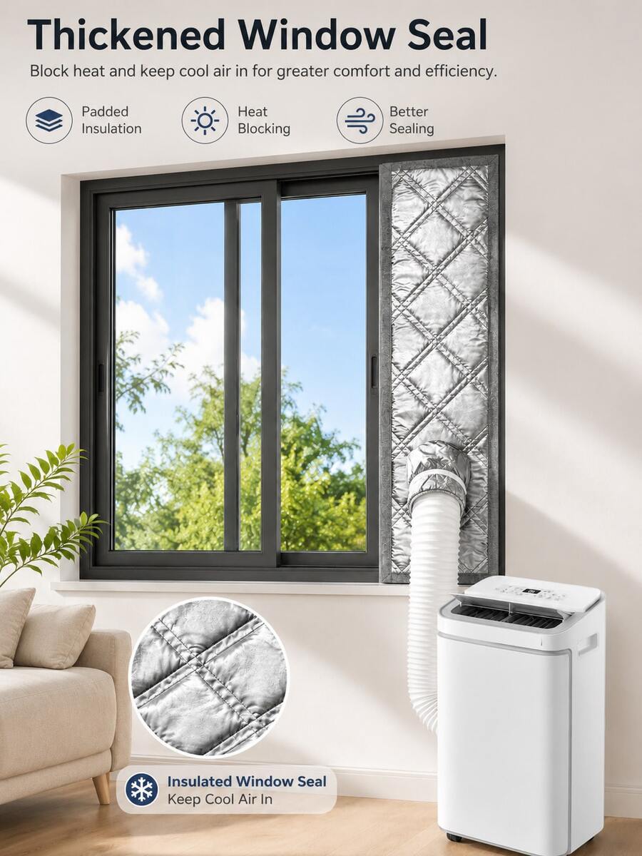 1pc Thickened Insulated Portable AC Window Seal Kit, Silver Reflective Padded Exhaust Hose Seal Panel For Sliding Windows - Aluminum Foil Plus Cotton - View 1