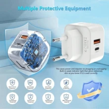 Enchufe USB-C de 20W, compatible con carga rápida de Apple, enchufe estándar europeo, compatible con Galaxy S25 S24 S23, compatible con 16/15 pulgadas, admite carga rápida, cargador de pared con puerto dual USB-A+C (incluye 2 cables de carga y 1 cargador) - Enchufe EU Tipo C(220-240V) - Ver 6