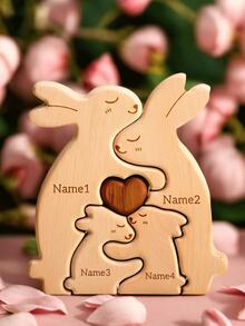 Customized Name Wooden Rabbit Ornament With 2-5 Names Family Name Sign, Children's Room Decor, Multi-Purpose Home Decoration, Perfect Gift For Mom, Kids, Christmas, Thanksgiving, Mother's Day And Birthday - Nude - View 13