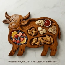 Highland Cow Wooden Charcuterie Board – Perfect For Parties & Kid-Friendly Snack Trays, Fun Finger Foods, Nut-Free Options – Ideal Gift For Birthdays, Festivals, Christmas, Halloween - View 1
