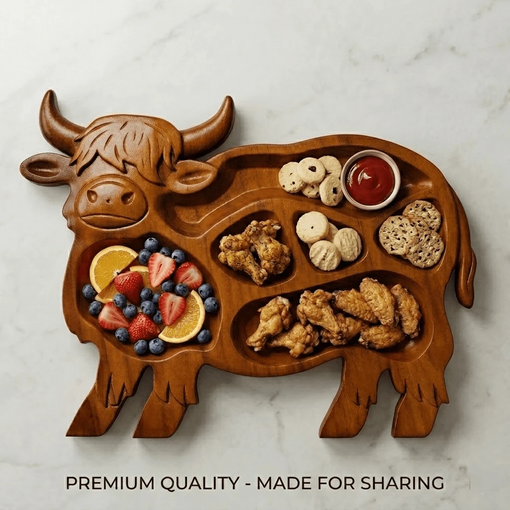 Highland Cow Wooden Charcuterie Board – Perfect For Parties & Kid-Friendly Snack Trays, Fun Finger Foods, Nut-Free Options – Ideal Gift For Birthdays, Festivals, Christmas, Halloween - View 1