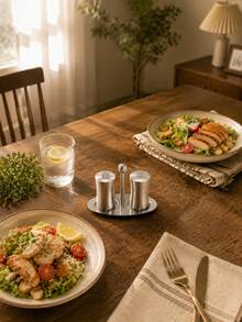 1 Set Stainless Steel Seasoning Jar Set, Salt And Pepper Shakers, Spherical And Waist Design, Silver Minimalist High-End Style, Suitable For Kitchen, Dining Room And Home Use - Silver - View 3