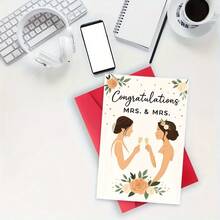 1pc Funny Gift - Elegant Congratulations Card For Lesbian Wedding Celebration, Perfect To Honor Newlywed Couples With Beautiful Floral Design - Multicolor - View 7