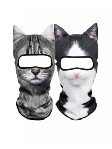 3件套猫咪印花拉法帽，透气动物全脸面罩，防紫外线颈套，适合户外骑行、运动和角色扮演 - 彩色 - 查看 16