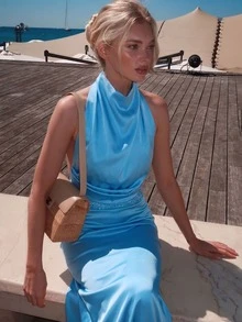Summer Women's Cocktail Dress Party Wedding - Baby Blue - View 3