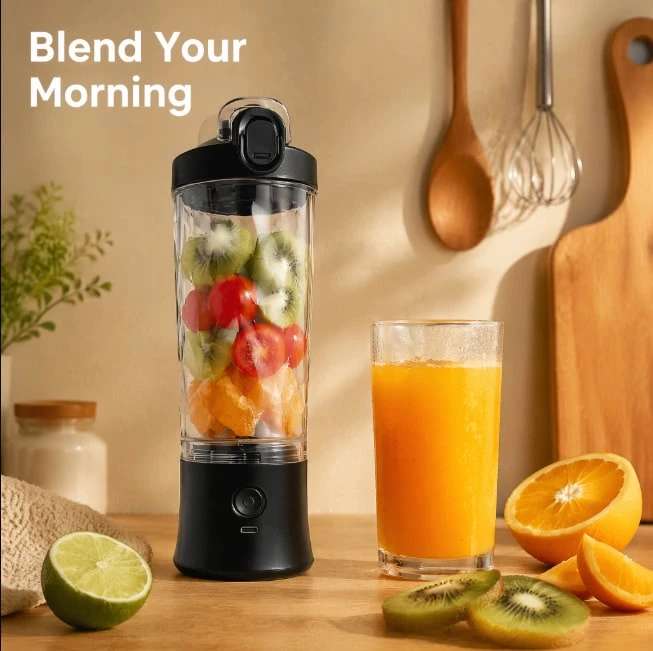 Akane Blender Portabel, Blender Pribadi untuk Membuat Milkshake dan Smoothie, Gelas Juicer Kapasitas Besar Isi Ulang USB, Blender Kecil dengan Pisau, Baterai Internal 1800mAh*2