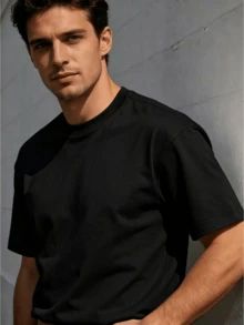 1pc Mens Clothes Minimalist Plain Print White TShirt, Unisex Casual Crew Neck Tshirt, Plus Size Men's Clothing 5XL, Lightweight 220gsm Knit - 黑色 - 查看 1