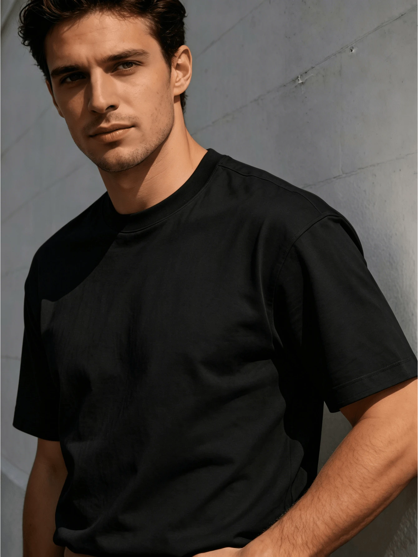 1pc Mens Clothes Minimalist Plain Print White TShirt, Unisex Casual Crew Neck Tshirt, Plus Size Men's Clothing 5XL, Lightweight 220gsm Knit - 黑色 - 查看 1