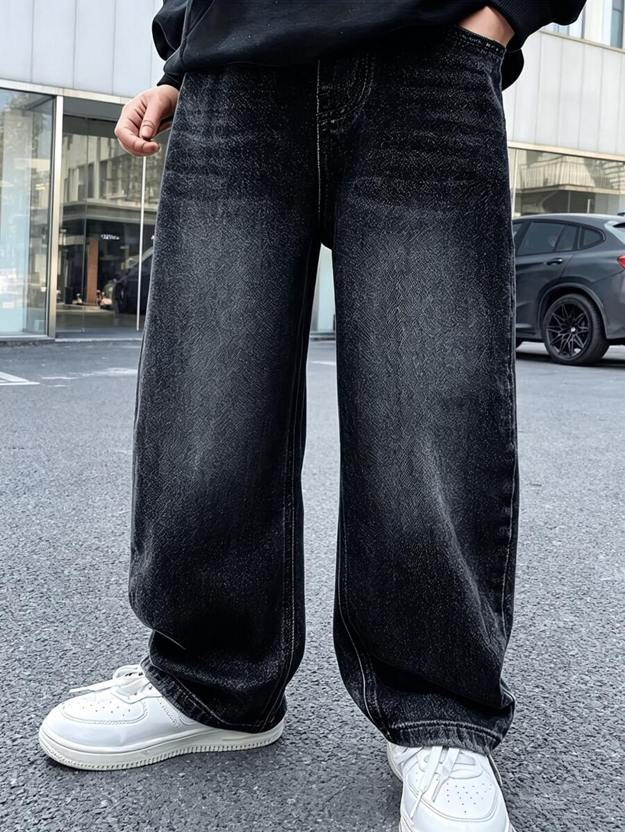 Tween Boys' 2026 New Straight Leg Denim Jeans, Autumn Long Pants - Black - View 1