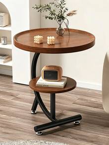 1pc C-Shaped Mobile Side Table With Double-Layer Tray Storage, Practical Small Side Table For Placing Books And Water Cups Beside The Sofa - Multicolor - View 1