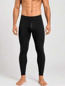 Men's Thermal Pants, Flannel Lined, Fleece-Lined Base, With Button - Black - View 5