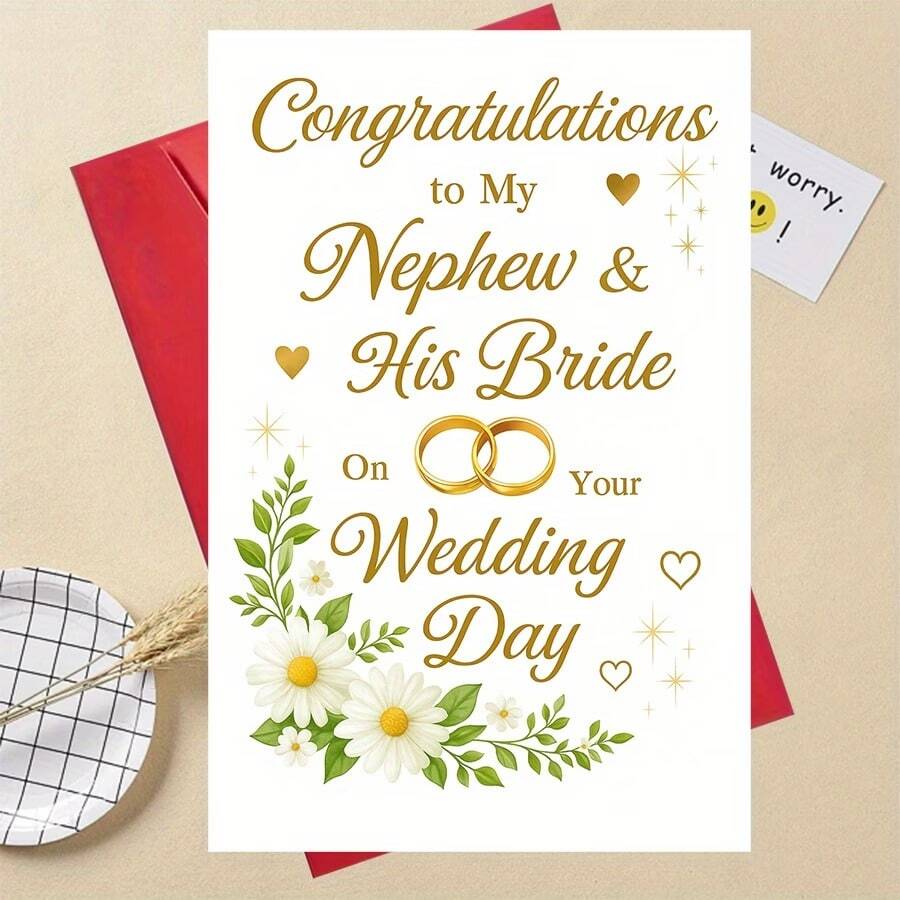 1pc Funny Gift - Elegant Wedding Congratulations Card For Nephew And His Bride, Perfect For Family Gift Giving On Their Special Wedding Day Celebration