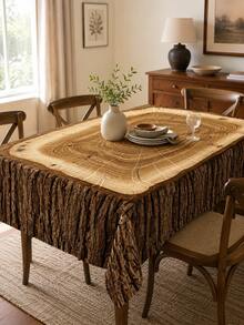 Wooden Tree Grain Print Tablecloth, Waterproof Rectangular Table Cover, Dining Tablecloth, Rectangular Tablecloth, Rustic Country Style Kitchen And Dining Room Decor, Suitable For BBQ, Picnic, Birthday Party And Holiday Indoor Outdoor Gatherings - A - View 1