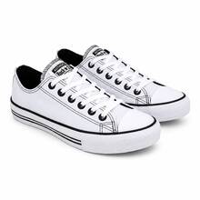 KIT 2 Tenis Cano Baixo All Rock Star de Couro Casual Original Chuck Core - Branco/Branco - Visão 2