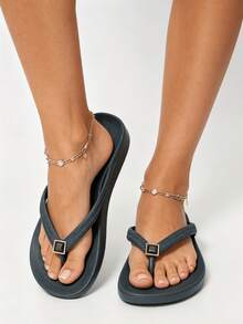 Chanclas de playa unisex con soporte de arco de unicolor, sandalias neutras para vacaciones para playa y hogar, primavera verano otoño - Flor de zapato de diamante negro azul marino - Ver 8