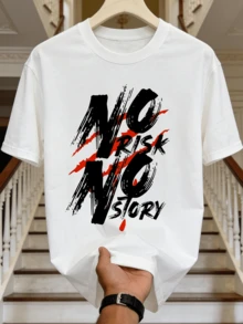Herren Sommer Lässig Weich Rundhals Kurzarm-Shirt, Kein Risiko Kein Muster Grafik Geeignet für den täglichen Gebrauch. - Weiss - Übersicht 4