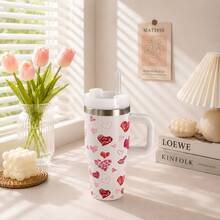 600ml Thermal Mug With Handle, Lid And Straw – Flower Print 1866-600ml - Branco 2 - 查看 2
