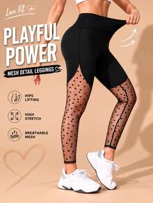 Women's New High-Waisted Black Yoga Pants With Heart-Shaped Mesh Inserts, Slimming And Flattering Sports Summer - Black - View 4